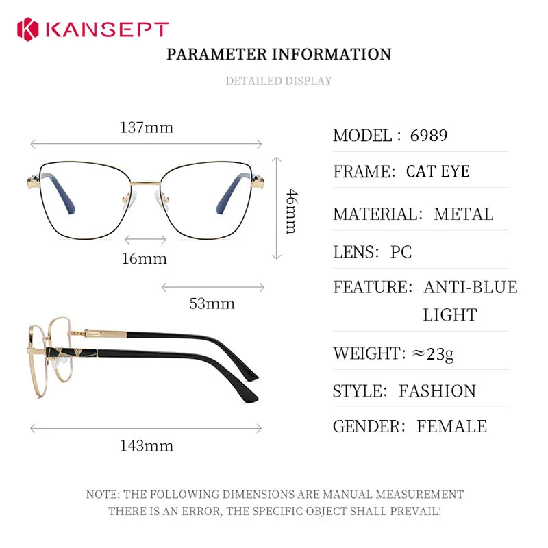 Kansept Women's Full Rim Square Cat Eye Alloy Reading Glasses 556989