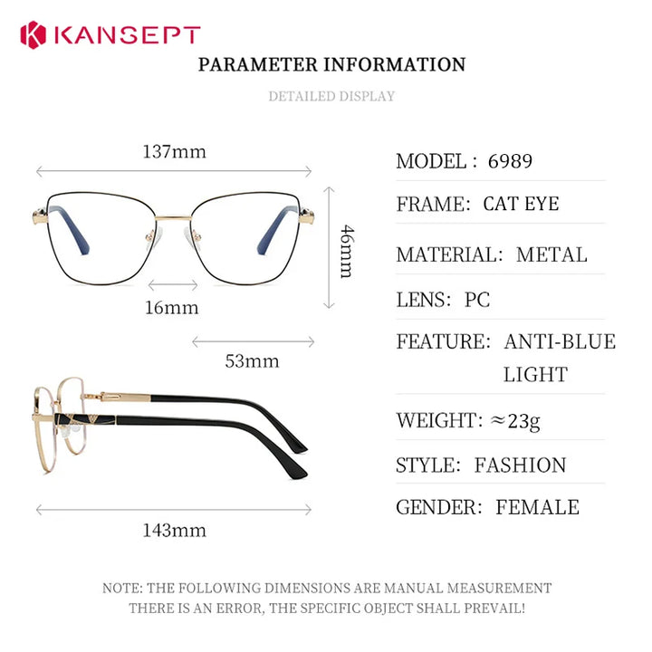 Kansept Women's Full Rim Square Cat Eye Alloy Reading Glasses 556989