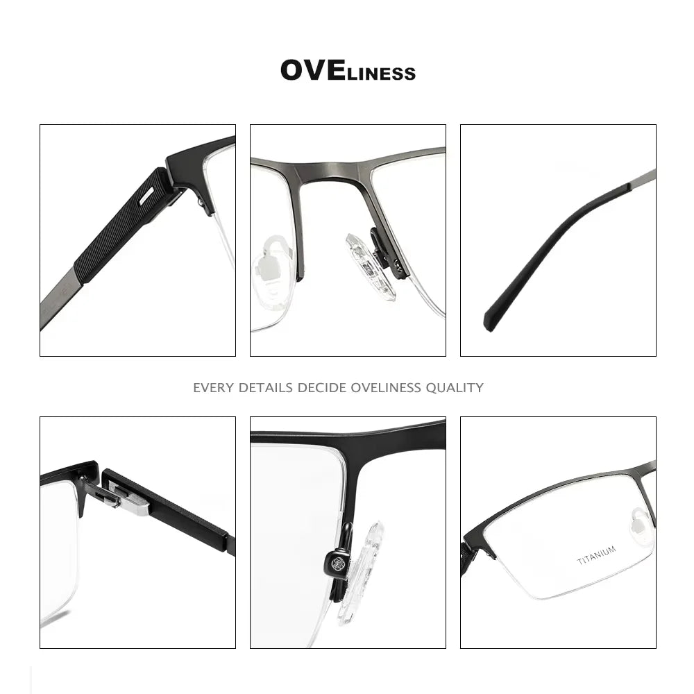 Oveliness Men's Semi Rim Square Titanium Alloy Eyeglasses 8839 Semi Rim Oveliness   