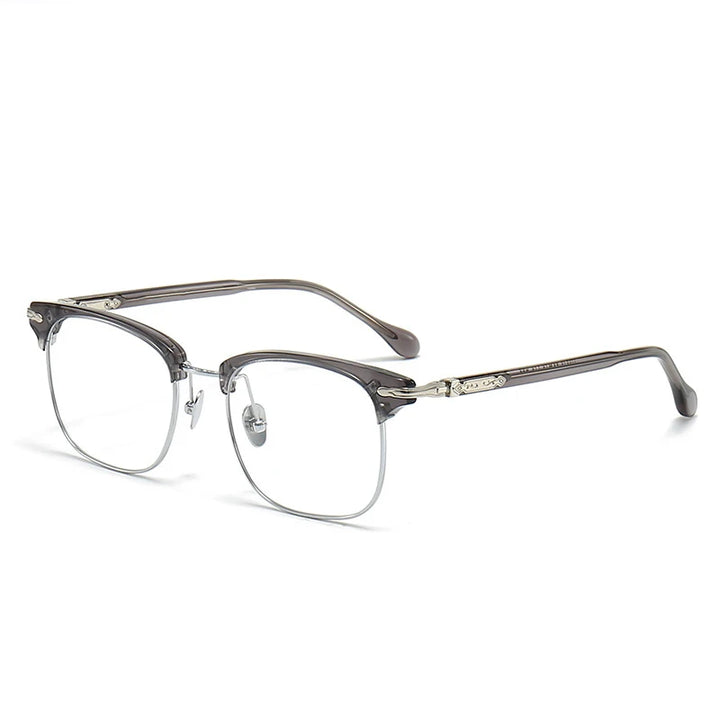 Black Mask Unisex Full Rim Square Titanium Acetate Eyeglasses M2049 Full Rim Black Mask Gray-Silver  