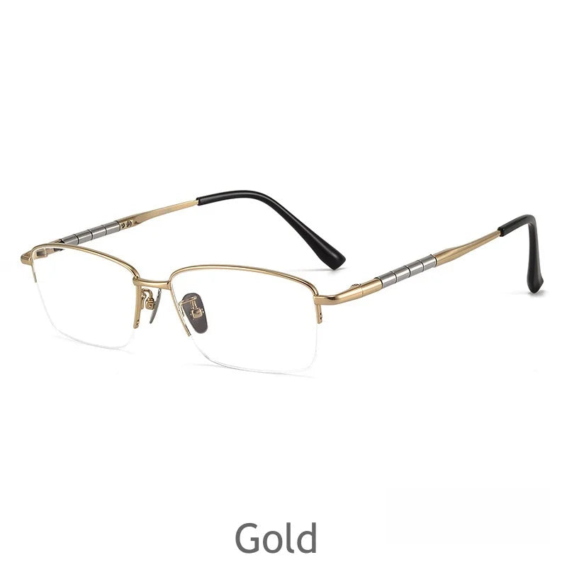 KatKani Men's Semi Rim Square Titanium Eyeglasses 98279 Semi Rim KatKani Eyeglasses golden  