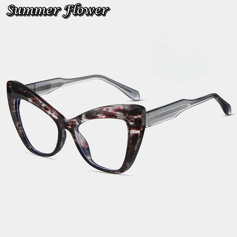 Summer Flower Women's Full Rim Square Cat Eye Tr 90 Titanium Eyeglasses 87289