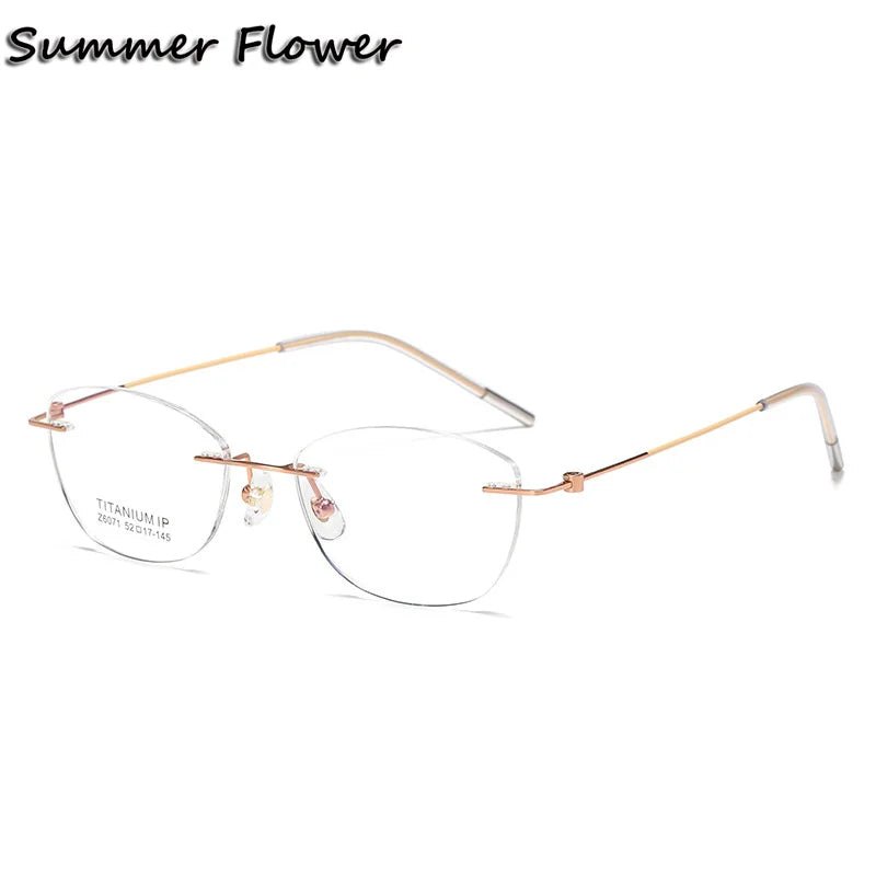 Summer Flower Women's Rimless Square Titanium Eyeglasses 86071 Rimless Summer Flower