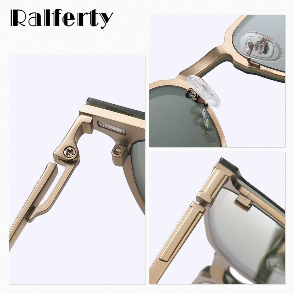 Ralferty Men's Full Rim Square Alloy Eyeglasses Clip On Polarized Sunglasses R8202 With Clip Ons Ralferty   