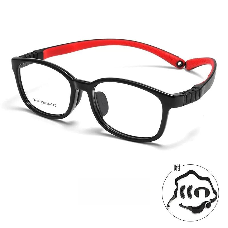 Yimaruili Unisex Children's Full Rim Square Screwless Tr 90 Silicone Eyeglasses 9018et Full Rim Yimaruili Eyeglasses Black Red  