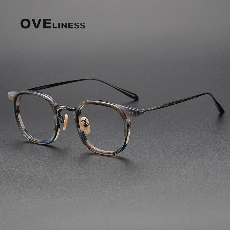 Oveliness Unisex Full Rim Square Acetate Titanium Eyeglasses Og001 Full Rim Oveliness tortoise gun  