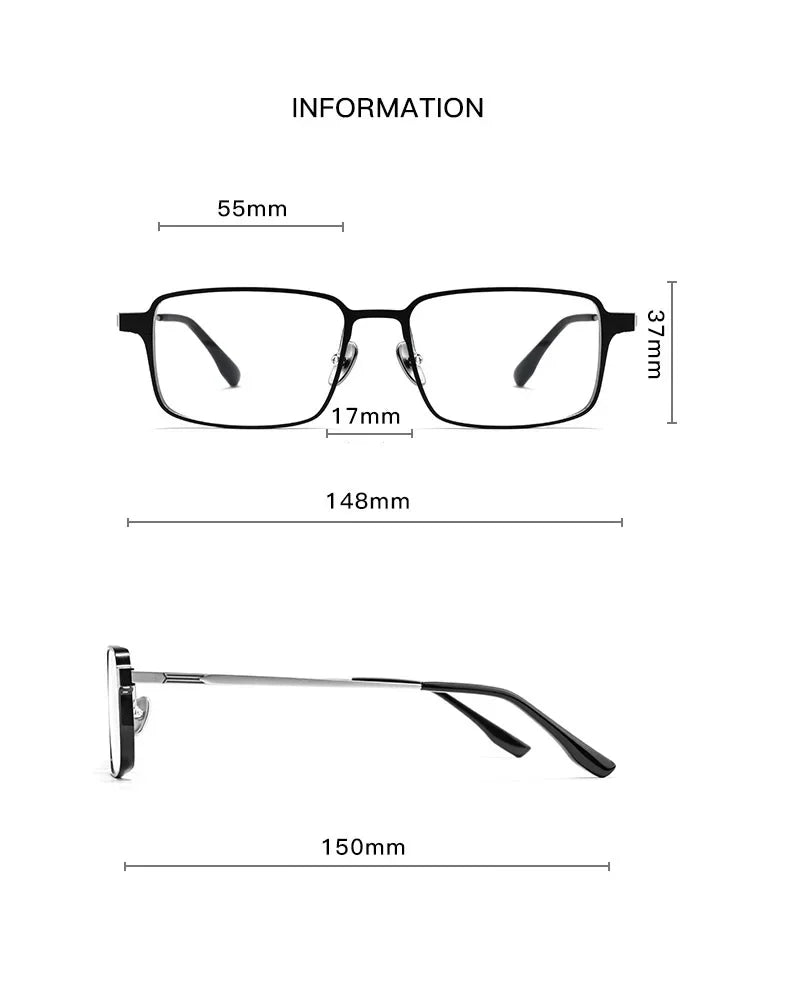 Hotochki Unisex Fulll Rim Square Titanium Al Eyeglasses Clip On Sunglasses 429909