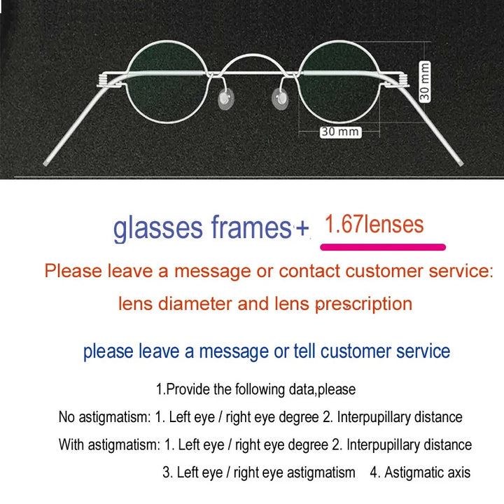 Yujo Unisex Full Rim Round Screwless Stainless Steel Eyeglasses 15032