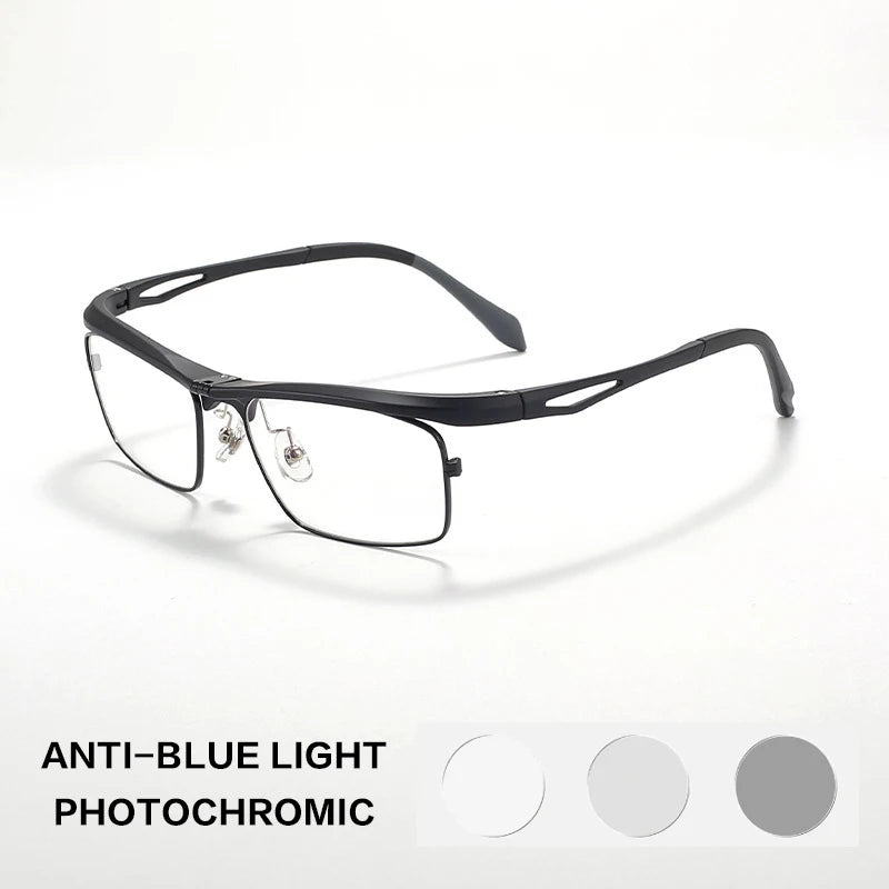 Gatenac Unisex Full Rim Flip Up Square Photochromic Alloy Reading Glasses 679001