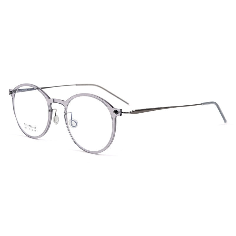 Hdcrafter Unisex Full Rim Round Titanium Eyeglasses 65411 Full Rim Hdcrafter Eyeglasses Grey Silver  