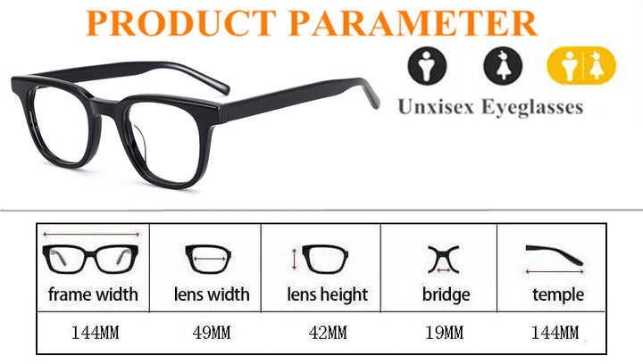 Black Mask Unisex Full Rim Square Acetate Eyeglasses M010 Full Rim Black Mask   