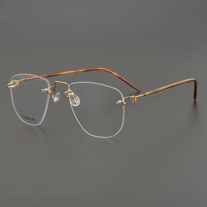 Black Mask Women's Rimless Square Screwless Titanium Eyeglasses 49402 Rimless Black Mask Golden-Tortoise