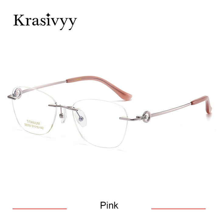 Krasivyy Women's Rimless Oval Titanium Eyeglasses 6009 Rimless Krasivyy Pink  