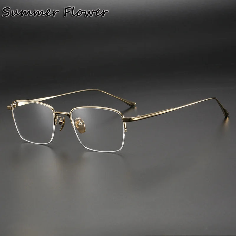 Summer Flower Men's Semi Rim Polygon Square Titanium Eyeglasses 814038 Semi Rim Summer Flower Gold