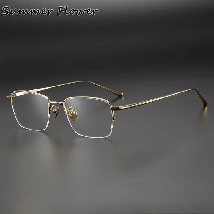 Summer Flower Men's Semi Rim Polygon Square Titanium Eyeglasses 814038 Semi Rim Summer Flower Gold