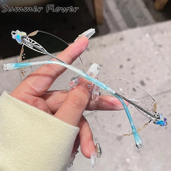 Summer Flower Women's Rimless Butterfly Titanium Eyeglasses 580513