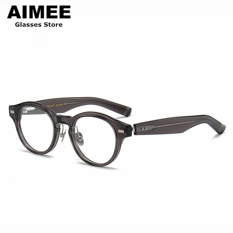 Aimee Unisex Full Rim Round Titanium Acetate Eyeglasses 14150 Full Rim Aimee Grey  