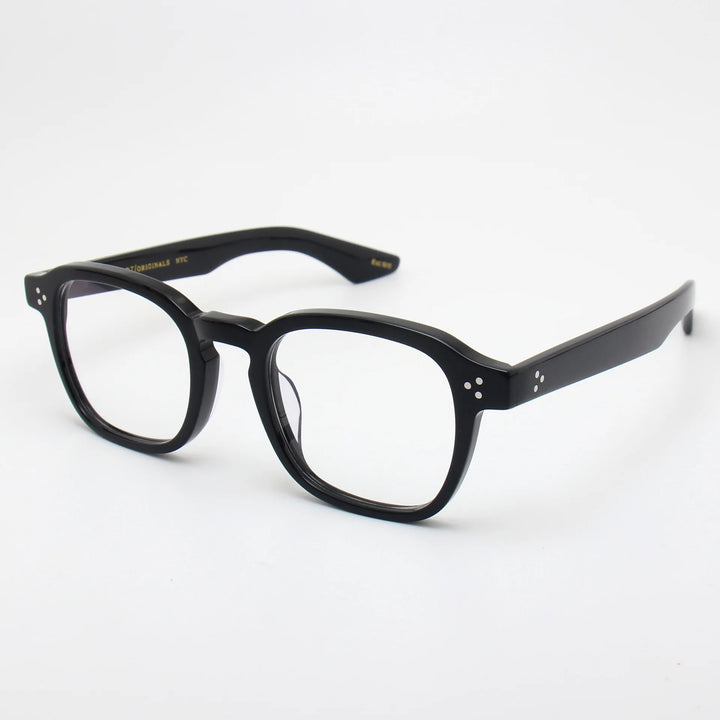 Black Mask Unisex Full Rim Square Thick Acetate Temple Eyeglasses 91147