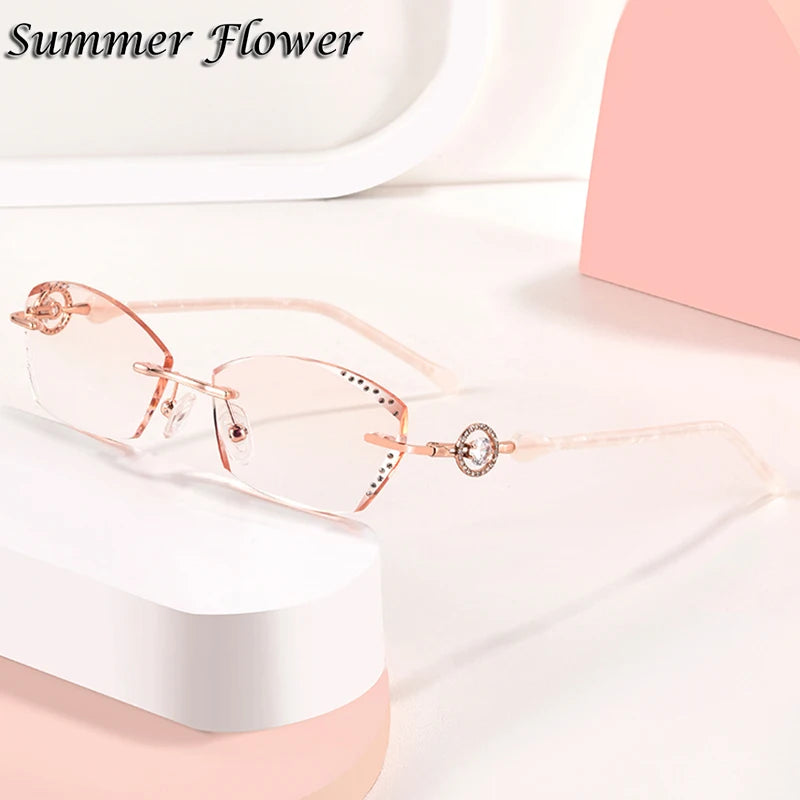 Summer Flower Women's Rimless Oval Square Titanium Eyeglasses 90375 Rimless Summer Flower