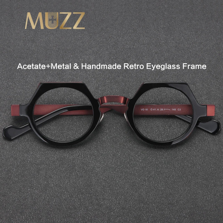 Muzz Women's Full Rim Flat Top Round Acetate Steel Eyeglasses 580811
