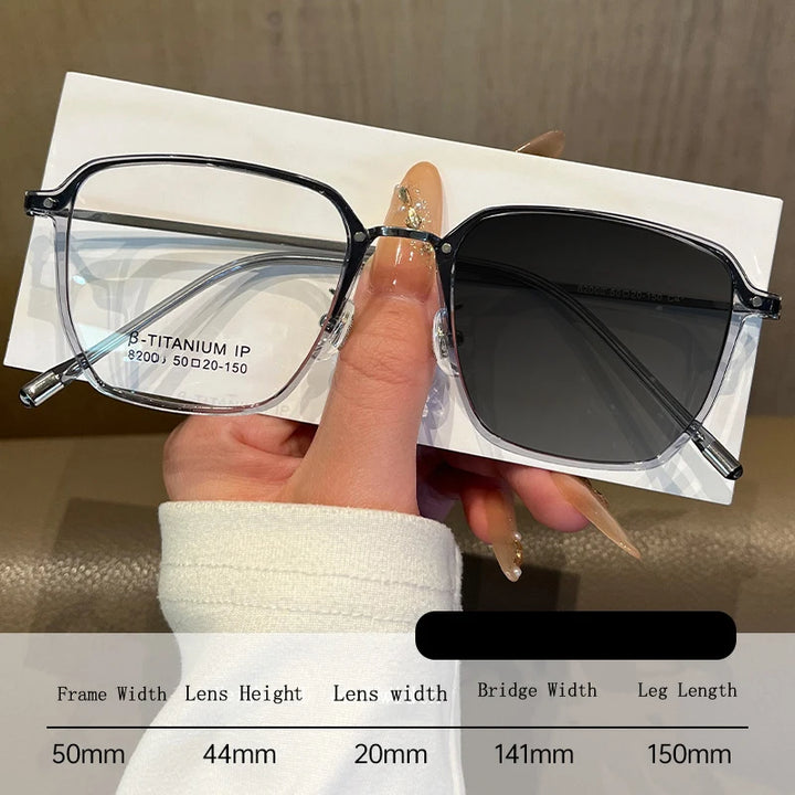 Kocolior Unisex Full Rim Polygon Titanium Photochromic Reading Glasses 82005