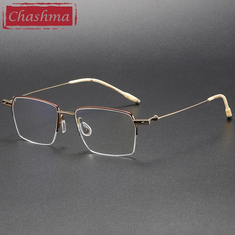 Chashma Unisex Semi Rim Square Titanium Eyeglasses 2011 Semi Rim Chashma Brown Gold  