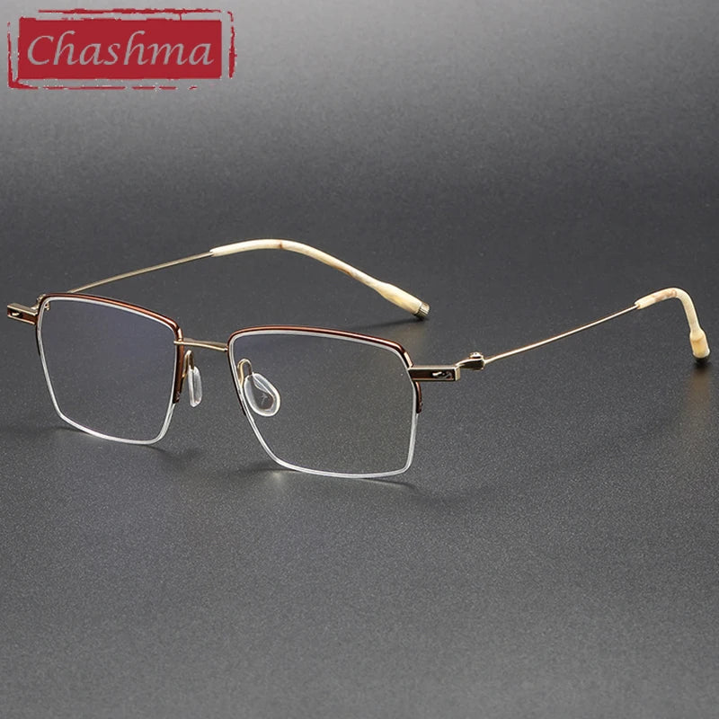 Chashma Unisex Semi Rim Square Titanium Eyeglasses 402311 Semi Rim Chashma Brown Gold  