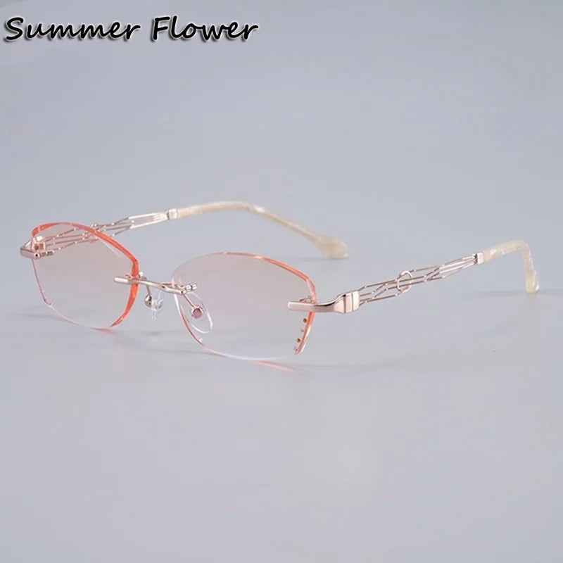 Summer Flower Women's Rimless Oval Titanium Eyeglasses 658072