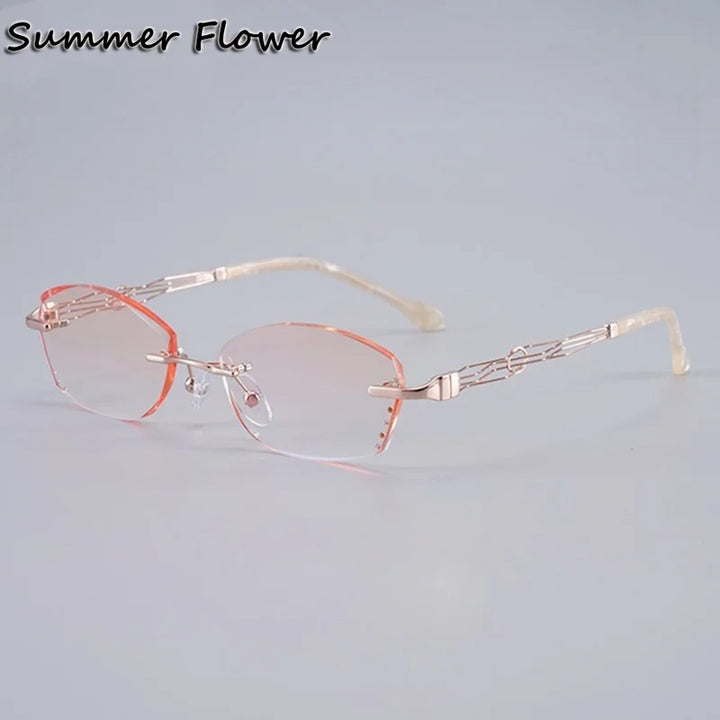 Summer Flower Women's Rimless Oval Titanium Eyeglasses 658072
