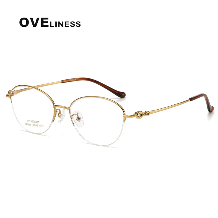 Oveliness Women's Semi Rim Oval Titanium Eyeglasses 196002 Semi Rim Oveliness gold  