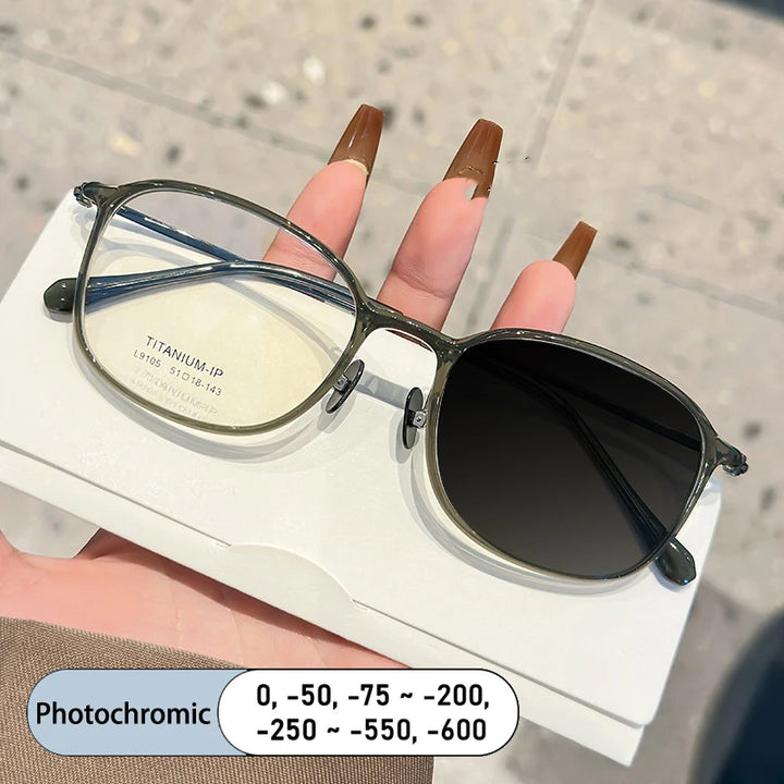 Kocolior Unisex Full Rim Square Acetate Titanium Photochromic Reading Glasses 69105