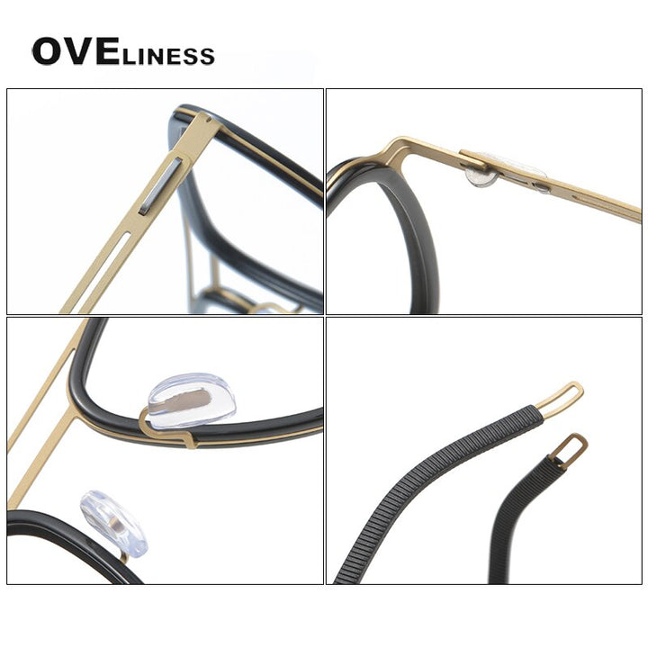 Oveliness Unisex Full Rim Square Double Bridge Titanium Eyeglasses 8202311 Full Rim Oveliness   