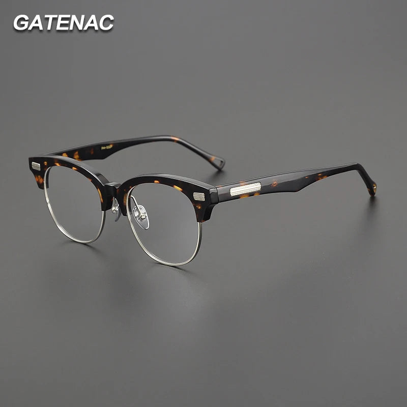 Gatenac Unisex Full Rim Round Square Acetate Eyeglasses Gxyj1536 Full Rim Gatenac