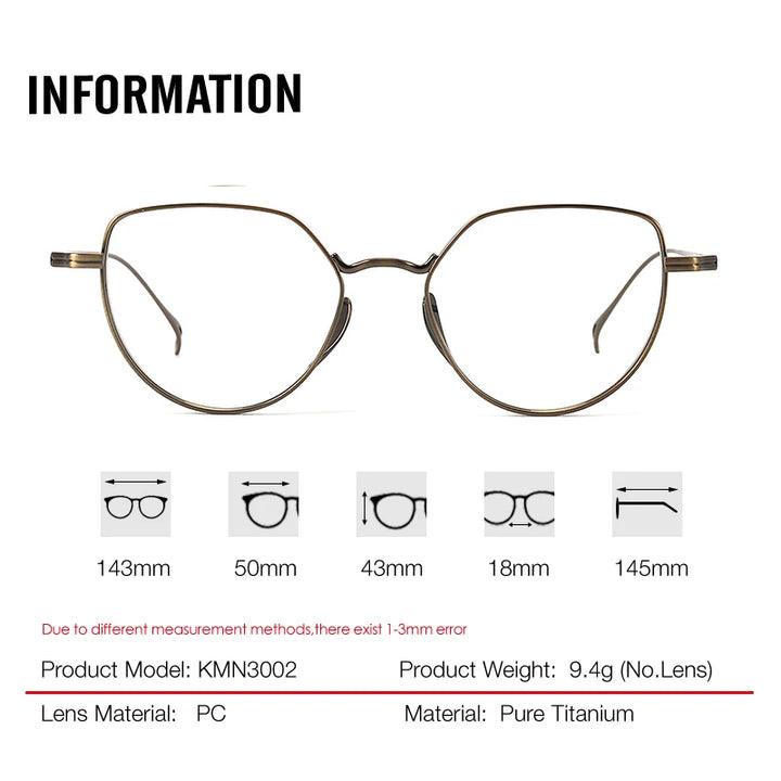 Aror Unisex Full Rim Flat Top Oval Cat Eye Titanium Eyeglasses 30027