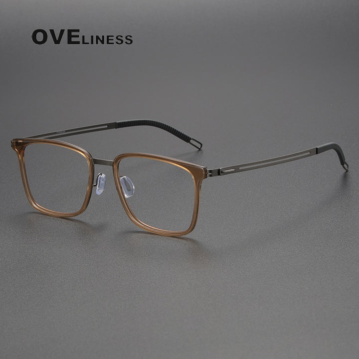 Oveliness Unisex Full Rim Square Screwless Titanium Eyeglasses 8202305 Full Rim Oveliness brown gun  