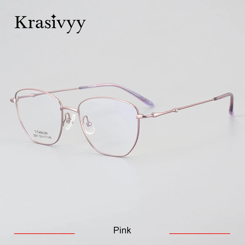 Krasivyy Women's Full Rim Square Cat Eye Titanium Eyeglasses 443007 Full Rim Krasivyy Pink  