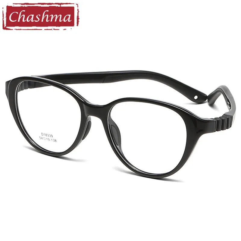 Chashma Ottica Unisex Youth Full Rim Round Tr 90 Titanium Eyeglasses Clip On Sunglasses 18339 With Clip Ons Chashma Ottica Black  