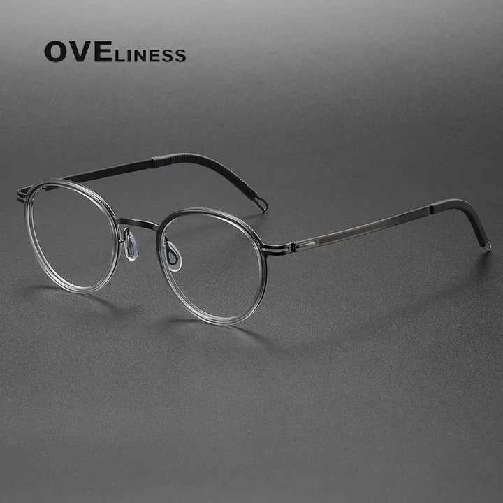 Oveliness Unisex Full Rim Round Acetate Titanium Eyeglasses O8202317 Full Rim Oveliness grey gun  