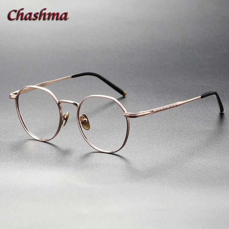 Chashma Ochki Unisex Full Rim Flat Top Round Titanium Eyeglasses 1937 Full Rim Chashma Ochki Rose Gold  