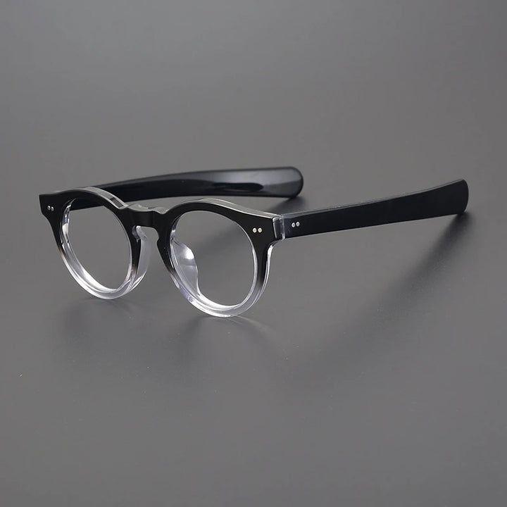 Gatenac Unisex Full Rim Round Acetate Eyeglasses Gxyj-1178 Full Rim Gatenac Black Transparent  