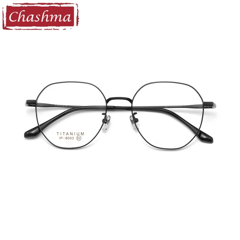 Chashma Ottica Unisex Full Rim Hexagon Titanium Eyeglasses 8003 Full Rim Chashma Ottica Black  