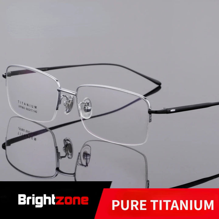 Brightzone Unisex Semi Rim Square Oval Titanium Eyeglasses 77803 Semi Rim Brightzone Silver