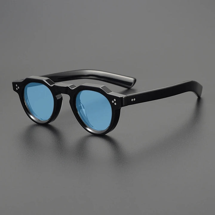 Gatenac Unisex Full Rim Flat Top Round Acetate Polarized Sunglasses M002 Sunglasses Gatenac Black Blue  