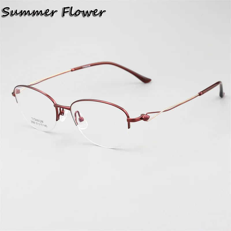 Summer Flower Women's Semi Rim Oval Square Titanium Eyeglasses 613008