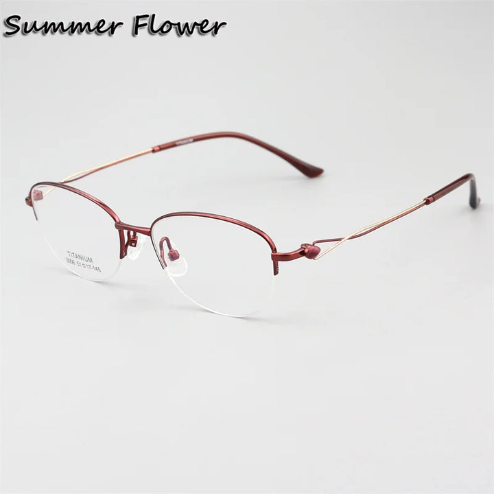 Summer Flower Women's Semi Rim Oval Square Titanium Eyeglasses 613008
