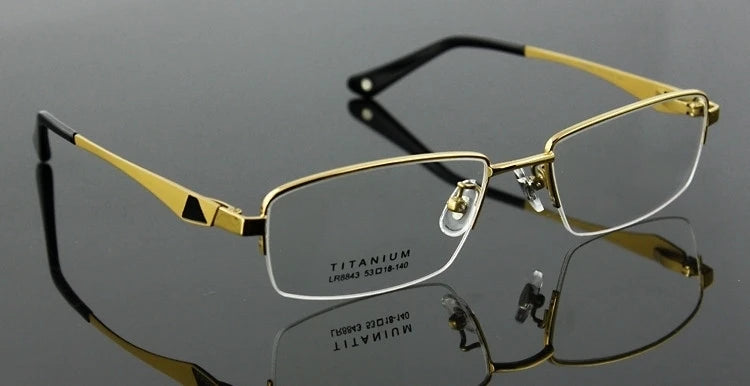 Brightzone Unisex Semi Rim Square Titanium Eyeglasses 78043 Semi Rim Brightzone Gold