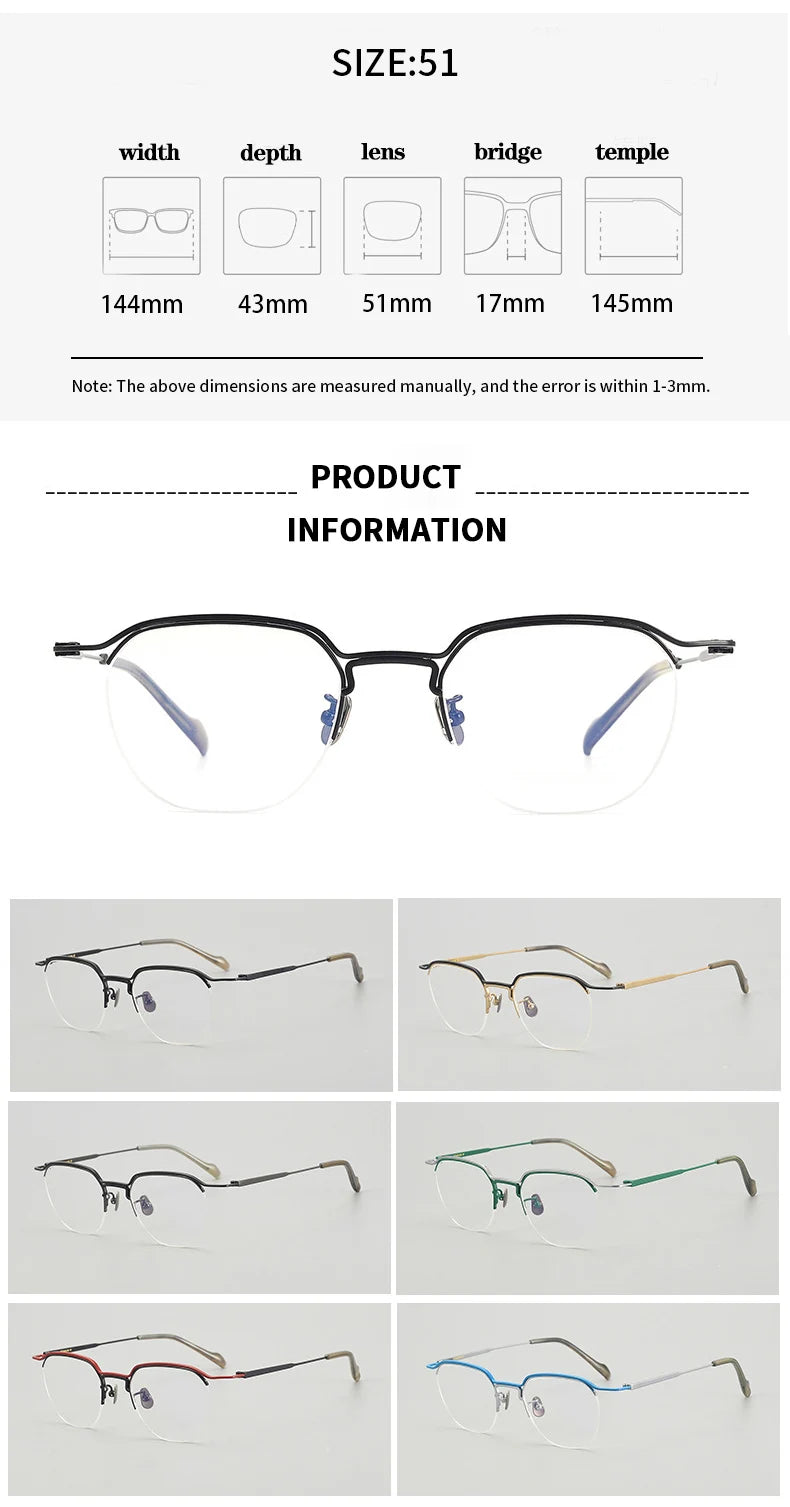 Hewei Unisex Semi Rim Polygon Square Titanium Eyeglasses 190036 Semi Rim Hewei   