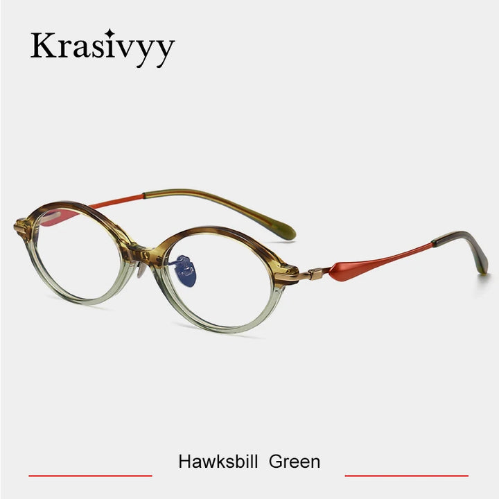 Krasivyy Unisex Full Rim Oval Titanium Acetate Eyeglasses 96060 Full Rim Krasivyy Hawksbill Green