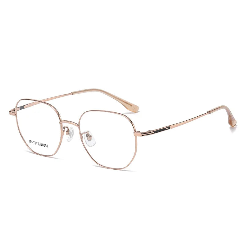 KatKani Unisex Full Rim Polygon Titnaium Alloy Eyeglasses 98447 Full Rim KatKani Eyeglasses Rose Gold  