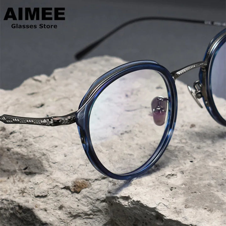 Aimee Women's Full Rim Oval Round Acetate Titanium Eyeglasses 10806